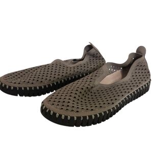 Ilse Jacobsen Tulip Slip-On Flats Laser Cut Round Toe Scalloped‎ Women's 38 Gray